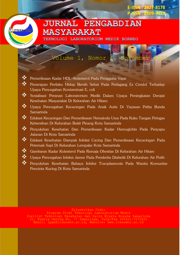 					View Vol. 1 No. 1 (2021): Jurnal Pengabdian Masyarakat Teknologi Laboratorium Medik Borneo
				